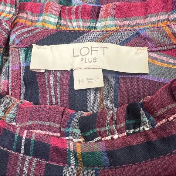 LOFT Burgundy Red Purple Colorful Plaid Sleeveless Top Plus Size 14 - Picture 6 of 11